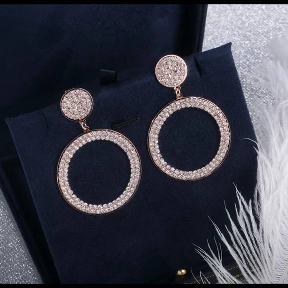 14k Rose Gold Plated Hoop Fashion Earrings - Picture 2 of 4
